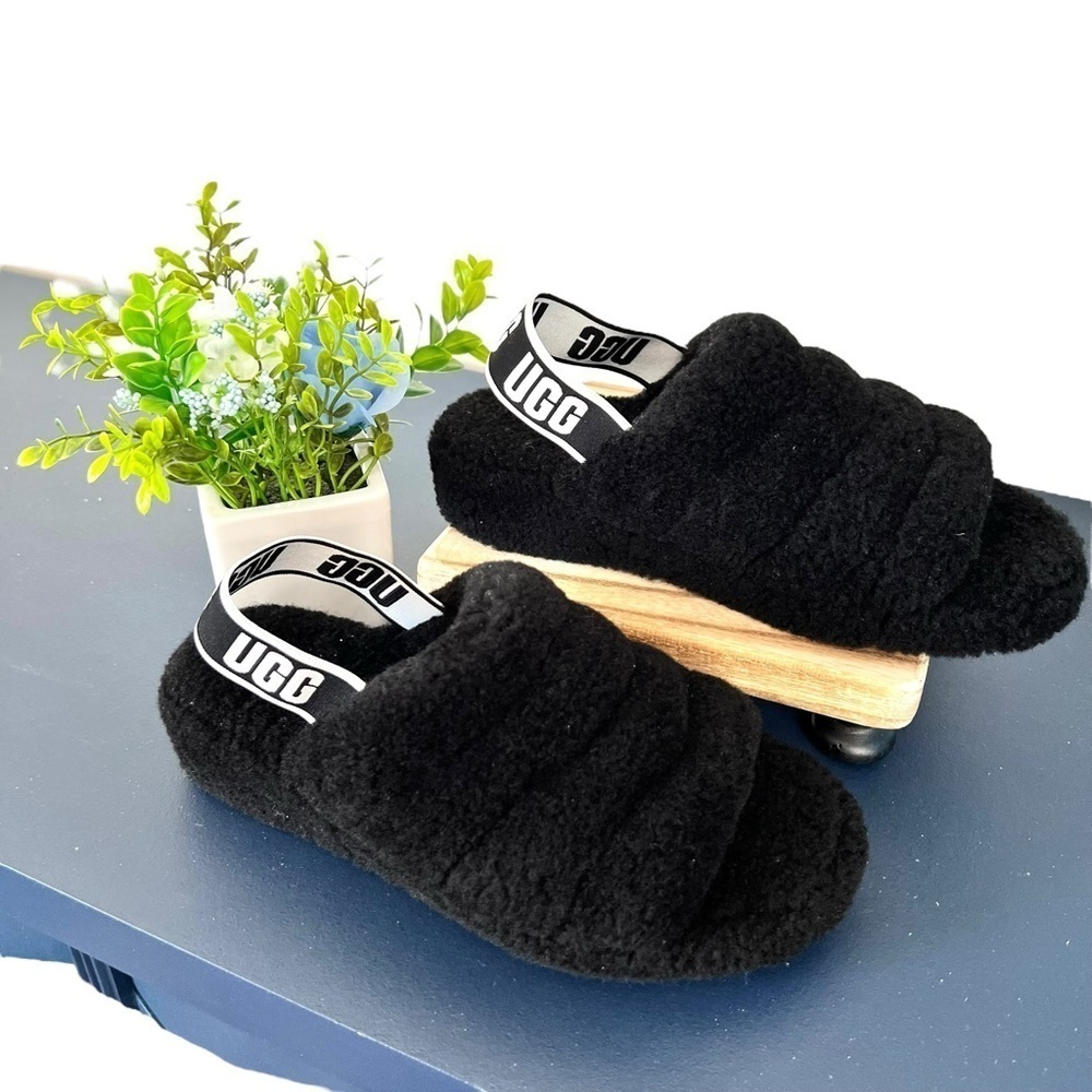 Ugg Fluff Yeah Fuzz Black Slide Open Toe Soft Sho… - image 3